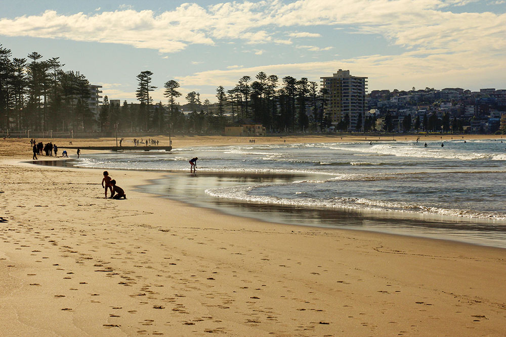 Manly beach på en kold vinterdag